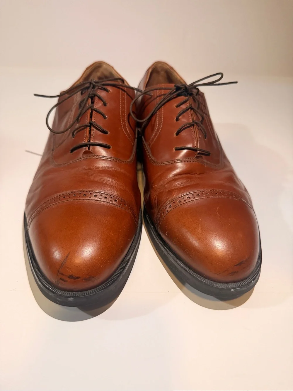 Rockport Men's Tan Brown Leather Cap-Toe Oxfords